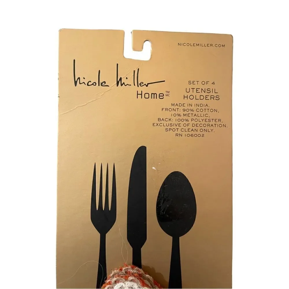 Nicole Miller Home Embroidered Pumpkin Thanksgiving Utensil Holders Set of 4 NWT